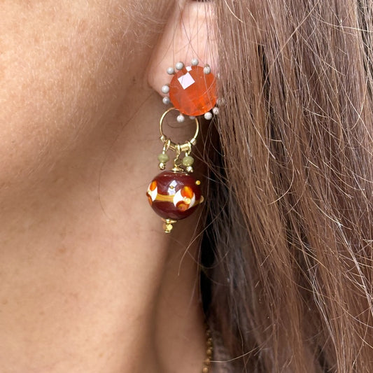 Boucles d'oreilles cabochon soryne murano marron