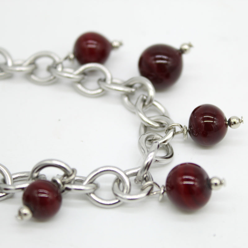 Bracelet grosse chaîne en acier et verre de Murano Coris