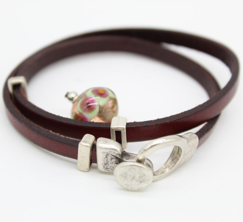Bracelet double en cuir et verre de Murano Coris