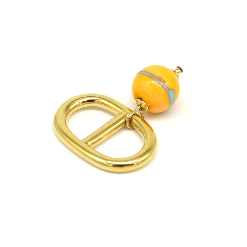 Accroche-foulard maille marine doré perle en verre de Murano couleur melon liseré ciel