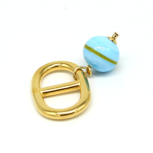 Accroche-foulard maille marin doré perle en verre de Murano bleu ciel