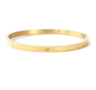 Jonc acier doré avec coeur gravé