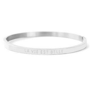 Jonc articulé acier gravé la vie est belle