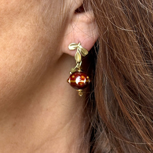 Boucles d'oreilles puce fleur murano marron