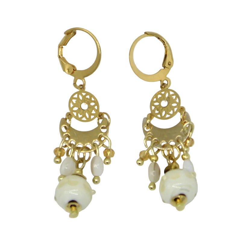 Boucles d'oreilles pampilles cristal swarovski nacre murano ivoire