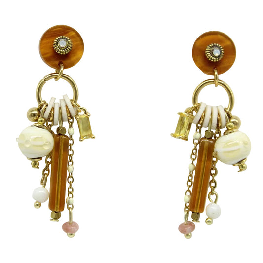 Boucles d'oreilles pampilles resine murano ivoire sable rosé