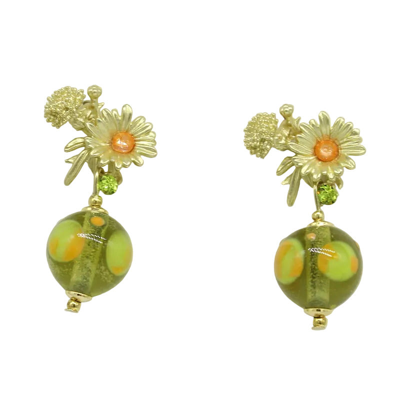 Boucles d'oreilles fleur cristal et perle murano anis