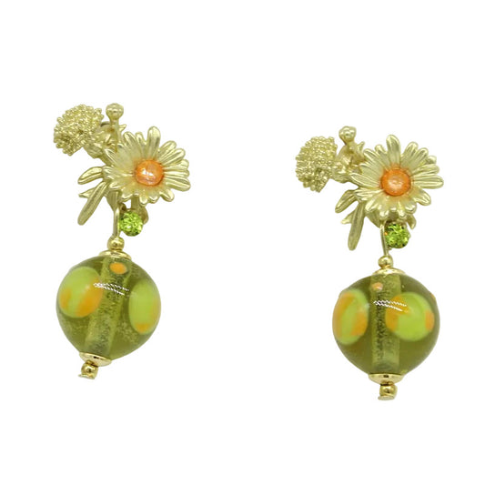 Boucles d'oreilles fleur cristal et perle murano anis