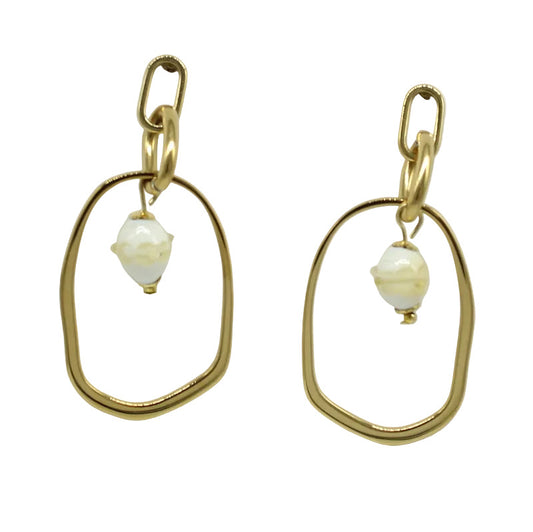 Boucles d'oreilles design geometrique acier doré murano ivoire