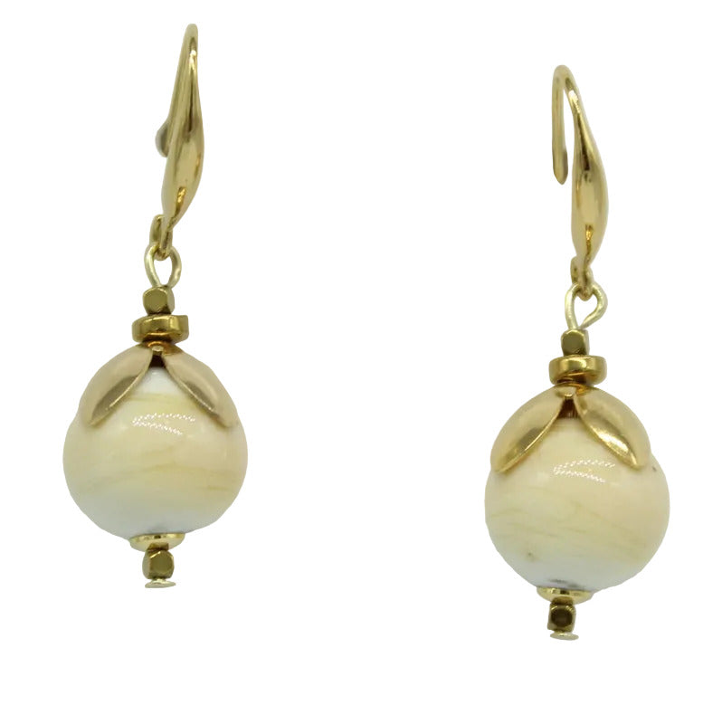 Boucles d'oreilles crochet acier perle murano ivoire