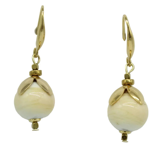 Boucles d'oreilles crochet acier perle murano ivoire