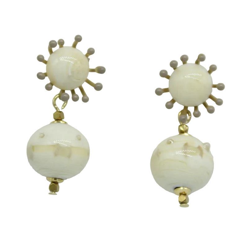 Boucles d'oreilles DUNE anémone perles murano ivoire beige