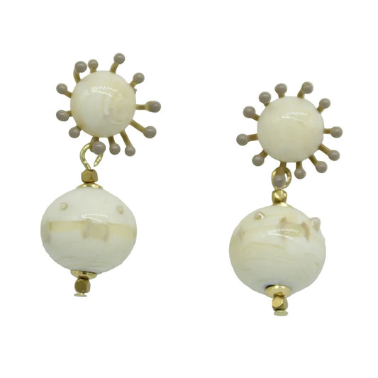 Boucles d'oreilles DUNE anémone perles murano ivoire beige