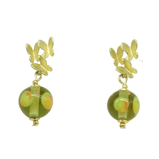 Boucles d'oreilles trio de papillons perles murano anis zeste