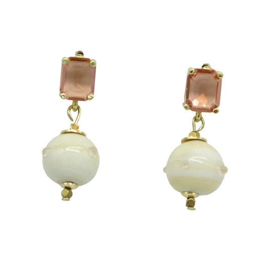 Boucles d'oreilles DUNE Murano ivoire crital beige rosé