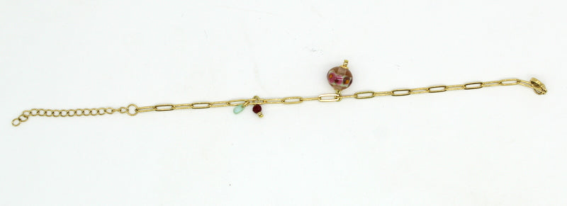 Bracelet maille rectangle en acier et verre de Murano Coris