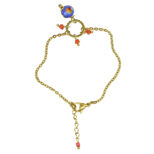 Bracelet chaine doré intercalaire rond perle murano bleu