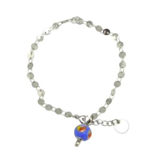 Bracelet chaine pastille acier argenté murano bleu