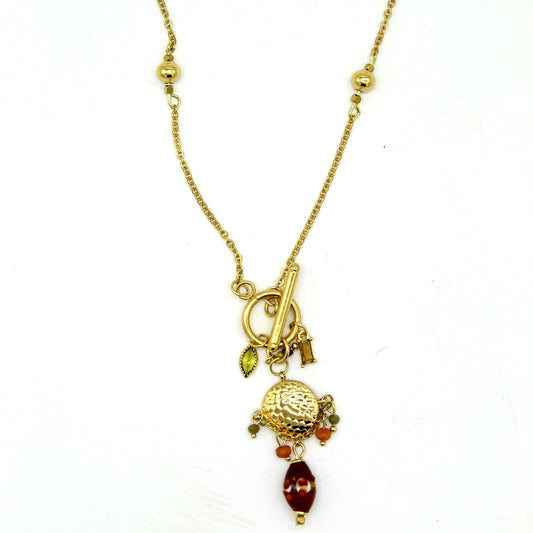 coller doré pendentif martelé perle murano marron ivoire