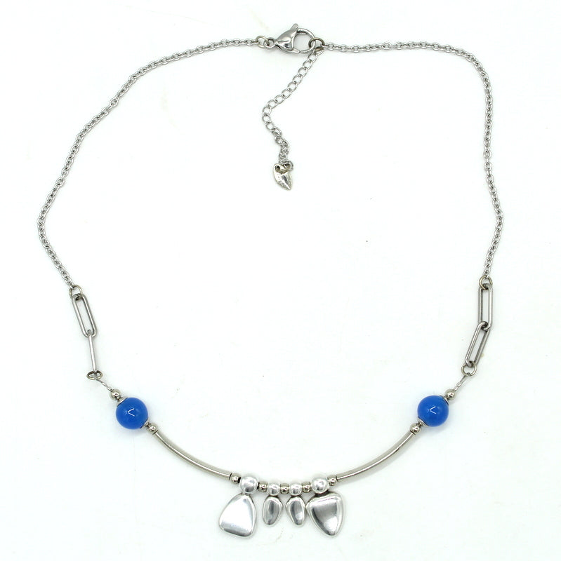 Collier famille bleu argenté