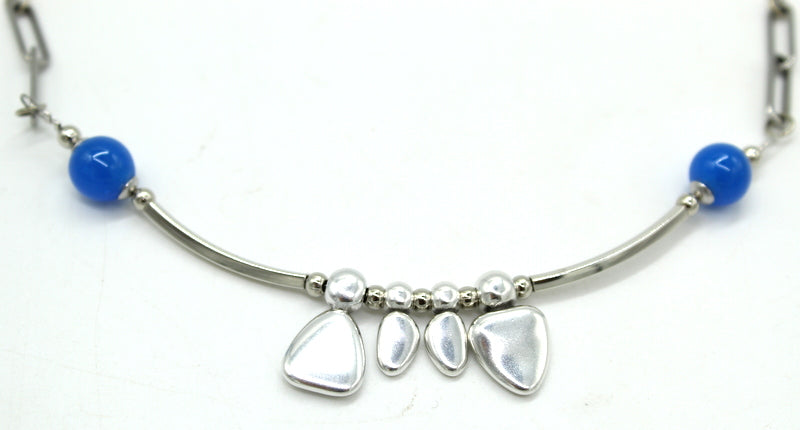 Collier famille bleu argenté