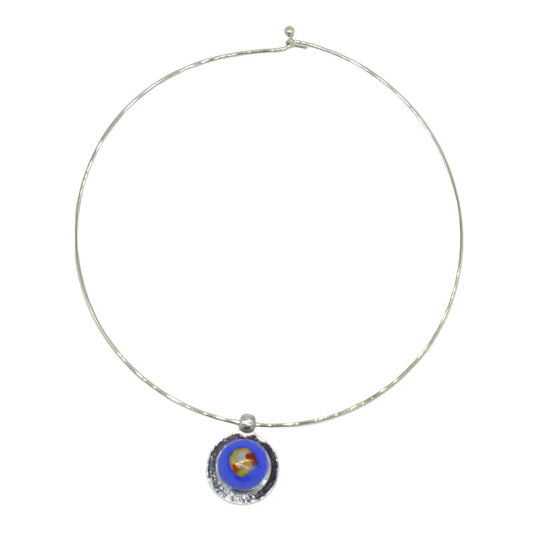 Torque avec perle cabochon pression interchangeable en murano bleu