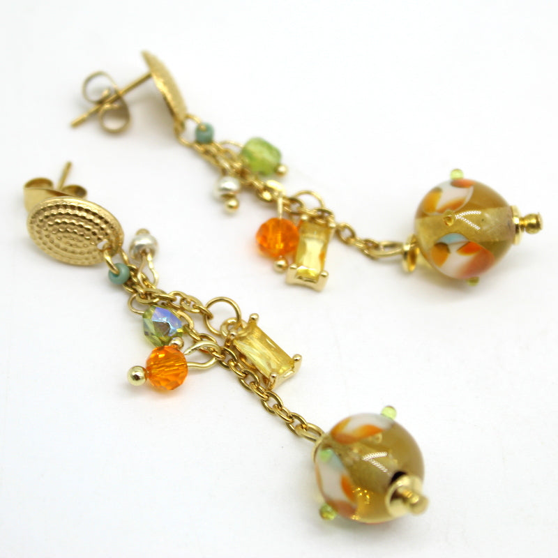 Boucles d'oreilles chaînes et perle Murano – Salvia