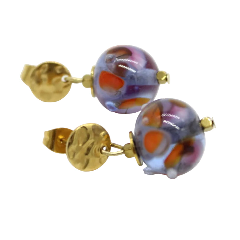 Boucles d'oreilles martelées et verre Murano Nila
