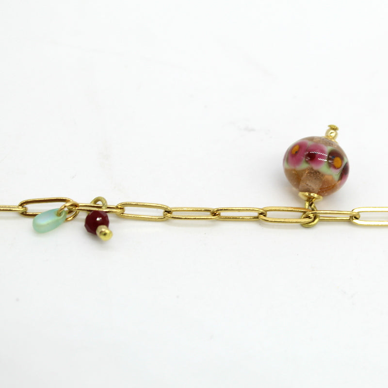 Bracelet maille rectangle en acier et verre de Murano Coris