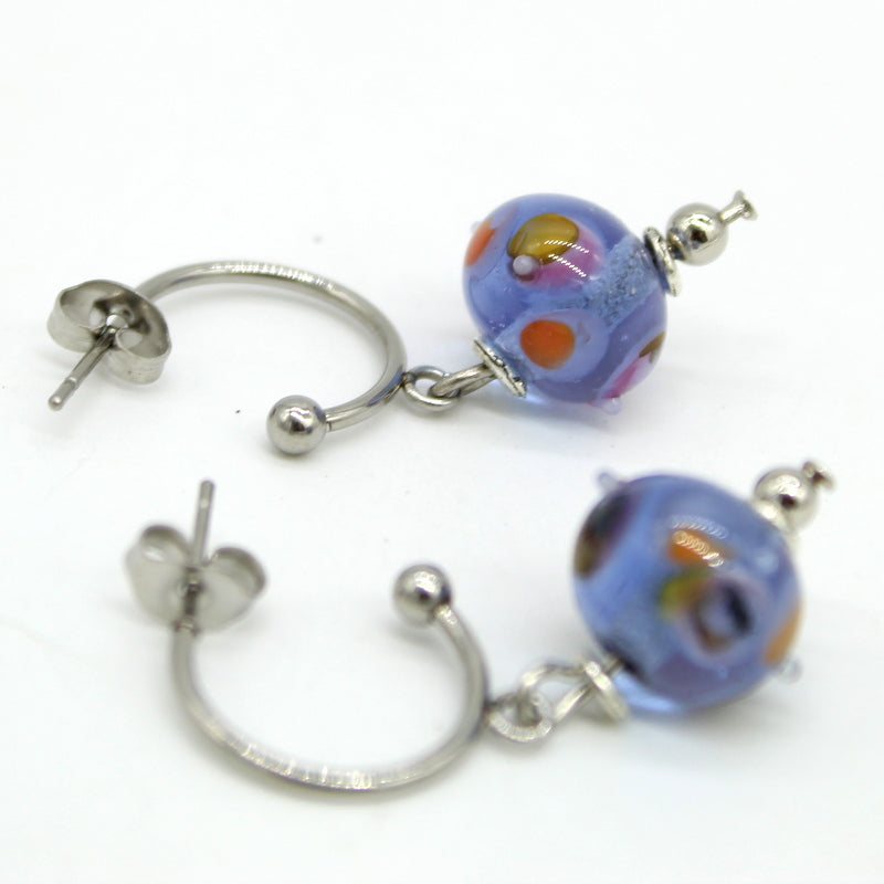 Créoles acier et verre de Murano Nila