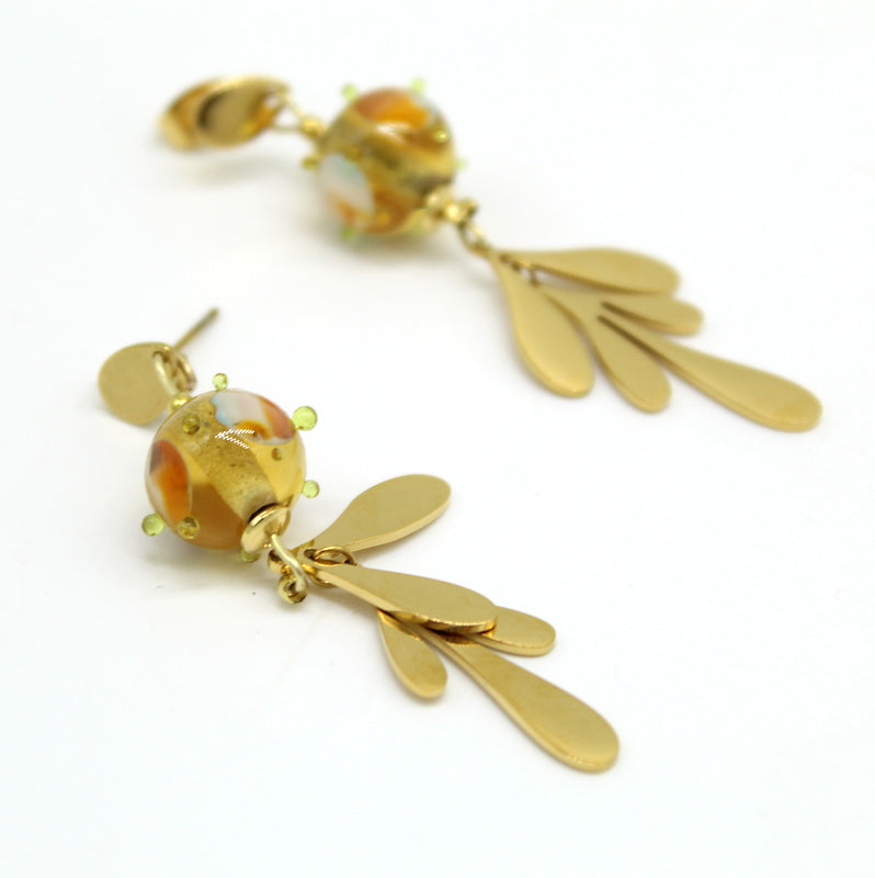 Boucles d'oreilles feuille et perle Murano – Salvia