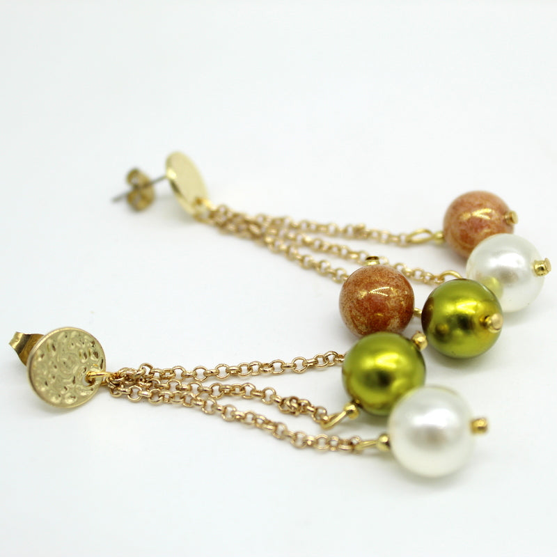 Boucles d'oreilles chaînes 3 perles en verre – Salvia