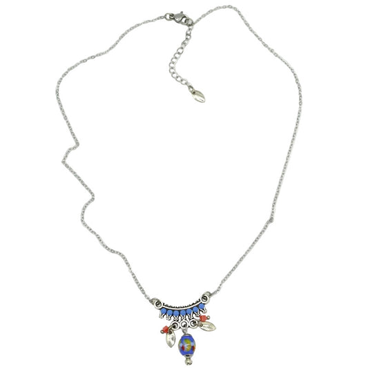 Collier ras de cou en acier ethnique avec perle murano bleu
