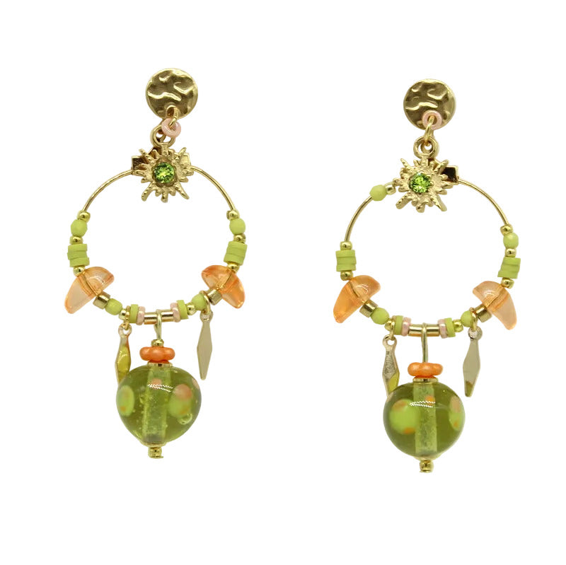 Boucles d'oreilles créoles pampilles murano anis orangé acier doré