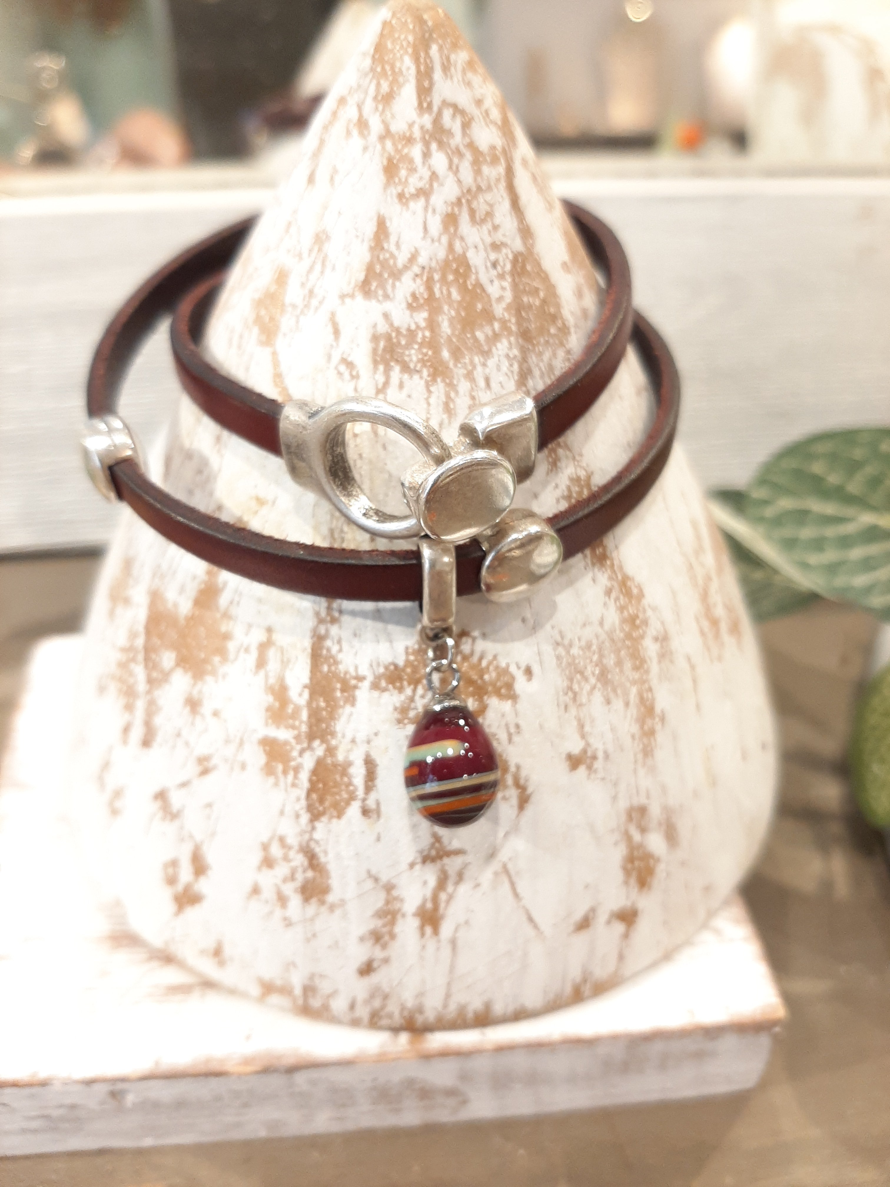 Bracelet double cuir bordeaux