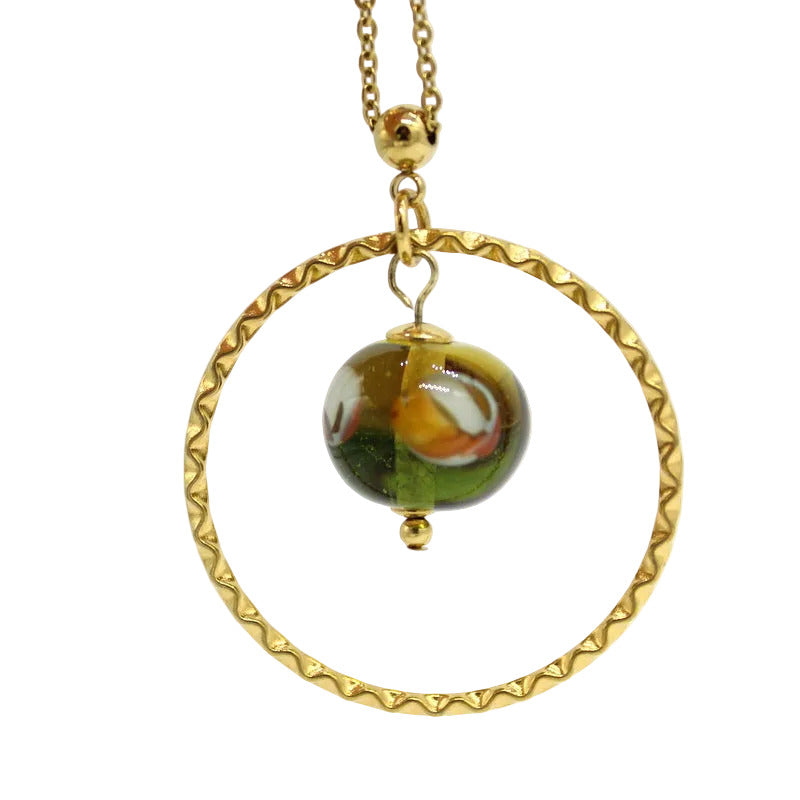 Collier long cercle perle Murano bicolore Salvia